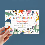 Party Animals Kids Verjaardagsfeest Kaart<br><div class="desc">Maak je klaar om te vieren met een verjaardagsuitnodiging voor kinderen met een "Party Animals" -thema! Dit leuke en feestelijke ontwerp is voorzien van schattige, kleurrijke petten met feestballonnen, cadeaus en een verjaardagstaart. Perfect voor een levendig en vrolijk verjaardagsfeest, deze uitnodiging kan worden aangepast met uw evenementgegevens. Beschikbaar als een...</div>