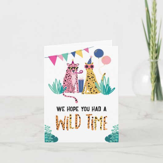 Party Animals Kind's verjaardagsfeest bedankkaart (Voorkant)