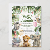 Party Animals Oerwoud Safari Birthday Invitation Kaart (Voorkant)