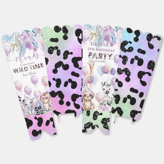 Party Animals Oerwoud Safari Verjaardag Popcorn Bedankdoosjes (Ongevouwen)
