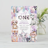 Party Animals Oerwoud Safari Wild Een 1e Verjaarda Kaart (Staand voorkant)