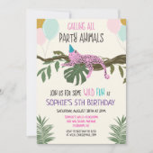 Party Animals Oerwoud Zoo Birthday Invitation Girl Kaart (Voorkant)