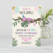 Party Animals Oerwoud Zoo Birthday Invitation Girl Kaart (Staand voorkant)