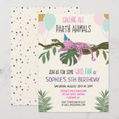 Party Animals Oerwoud Zoo Birthday Invitation Girl Kaart (Voorkant / Achterkant)