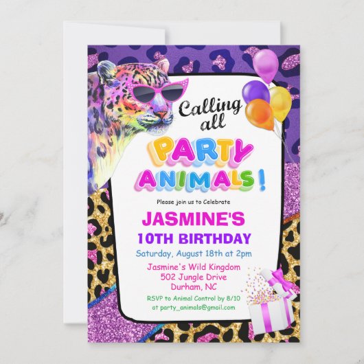 Party Animals Oerwoud Zoo Birthday Invitation Girl Kaart (Voorkant)