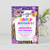 Party Animals Oerwoud Zoo Birthday Invitation Girl Kaart (Staand voorkant)
