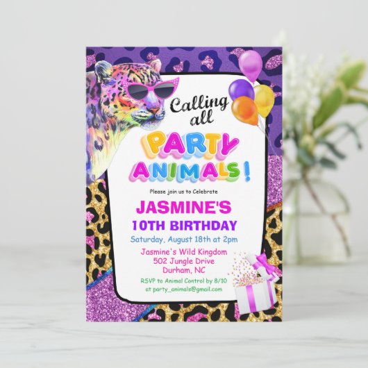 Party Animals Oerwoud Zoo Birthday Invitation Girl Kaart (Staand voorkant)