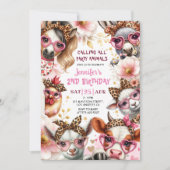 Party Animals Pink Girl Barnyard Boerderij Verjaar Kaart (Voorkant)