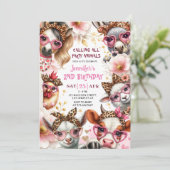 Party Animals Pink Girl Barnyard Boerderij Verjaar Kaart (Staand voorkant)