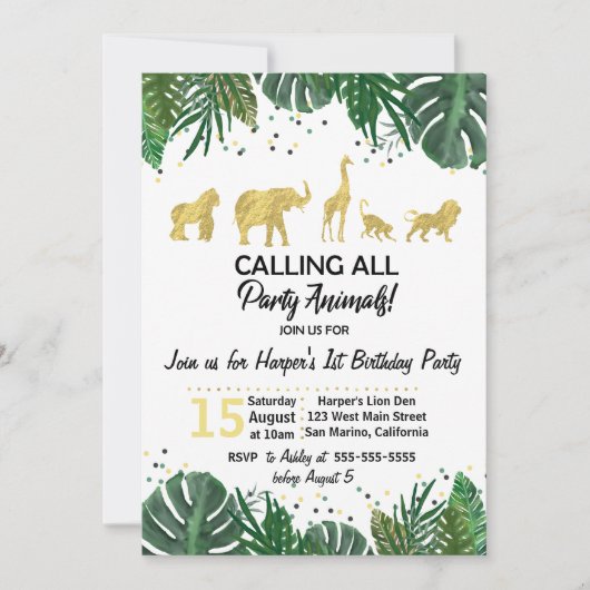 Party Animals Safari Birthday of Shower Invitation Kaart (Voorkant)