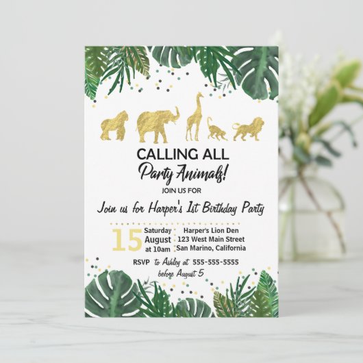 Party Animals Safari Birthday of Shower Invitation Kaart (Staand voorkant)