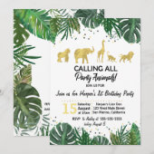 Party Animals Safari Birthday of Shower Invitation Kaart (Voorkant / Achterkant)