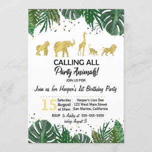 Party Animals Safari Birthday of Shower Invitation Kaart