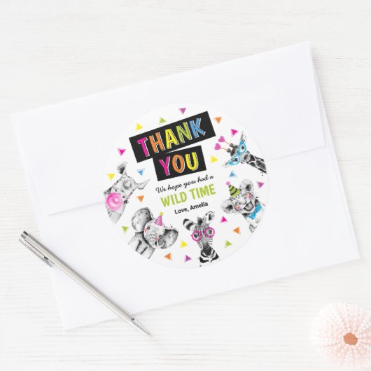 Party Animals Safari Birthday Thank You Favor Ronde Sticker (Envelop)