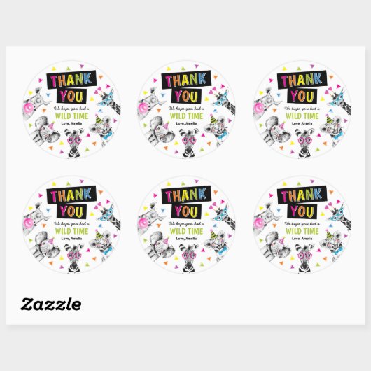 Party Animals Safari Birthday Thank You Favor Ronde Sticker (Vel)