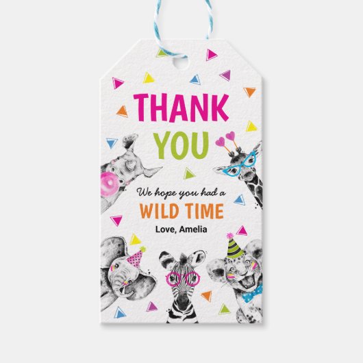 Party Animals Safari Birthday Thank You Favor Zoo Cadeaulabel (Voorkant)