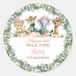 Party Animals Safari Girl Jungle Wild  Ronde Sticker