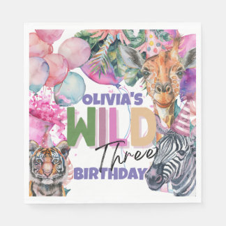 Party Animals Safari Oerwoud Wild Drie Verjaardag Servet