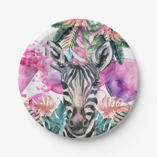 Party Animals Safari Oerwoud Wild Een Verjaardag Papieren Bordje (Voorkant)