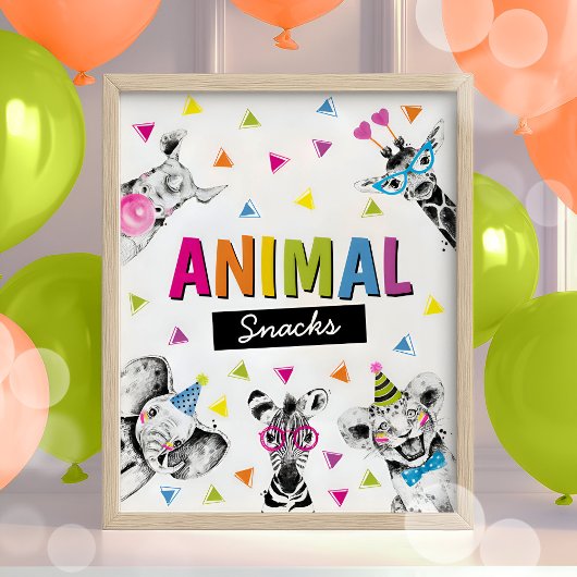 Party Animals Safari Voedsel Dieren Snacks Verjaar Poster