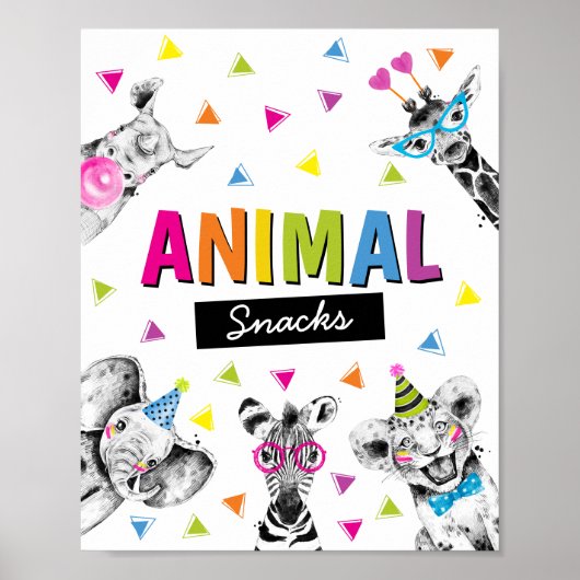 Party Animals Safari Voedsel Dieren Snacks Verjaar Poster (Voorkant)
