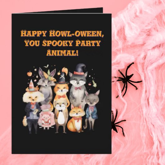 Party Animals Schattige Grappige foto Halloween ka Kaart
