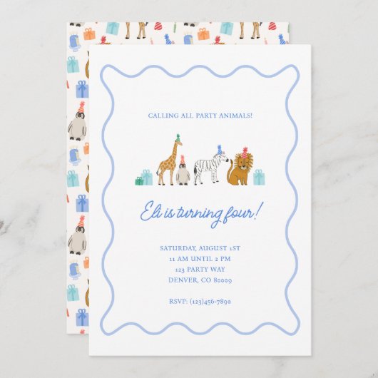 Party Animals Uitnodiging (Voorkant / Achterkant)