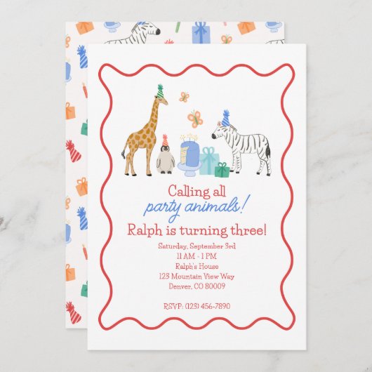 Party Animals Uitnodiging (Voorkant / Achterkant)