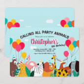 Party Animals Verjaardagsfeestuitnodiging Kaart (Voorkant / Achterkant)