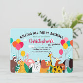 Party Animals Verjaardagsfeestuitnodiging Kaart (Staand voorkant)