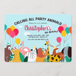 Party Animals Verjaardagsfeestuitnodiging Kaart