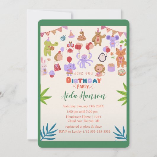 Party Animals Verjaardagsfeestuitnodiging Kaart (Voorkant)