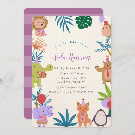 Party Animals Verjaardagsfeestuitnodiging Kaart (Voorkant / Achterkant)