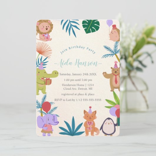 Party Animals Verjaardagsfeestuitnodiging Kaart (Staand voorkant)