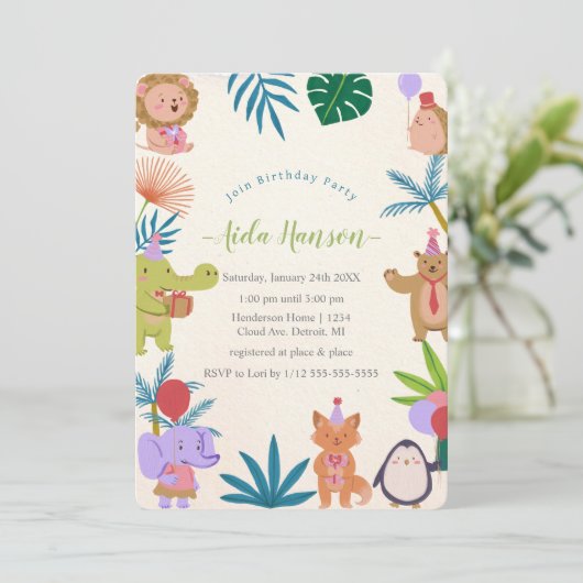 Party Animals Verjaardagsfeestuitnodiging Kaart (Staand voorkant)
