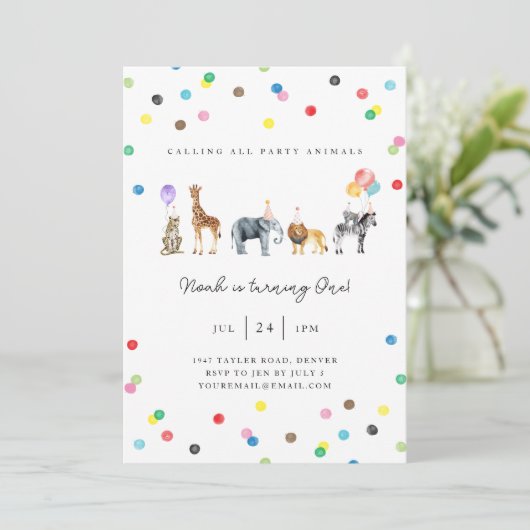 Party Animals Verjaardagsuitnodiging Kaart (Staand voorkant)