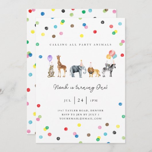 Party Animals Verjaardagsuitnodiging Kaart (Voorkant / Achterkant)