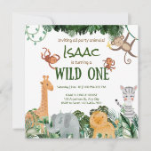 Party Animals Wild One Birthday Invitation Kaart (Voorkant)