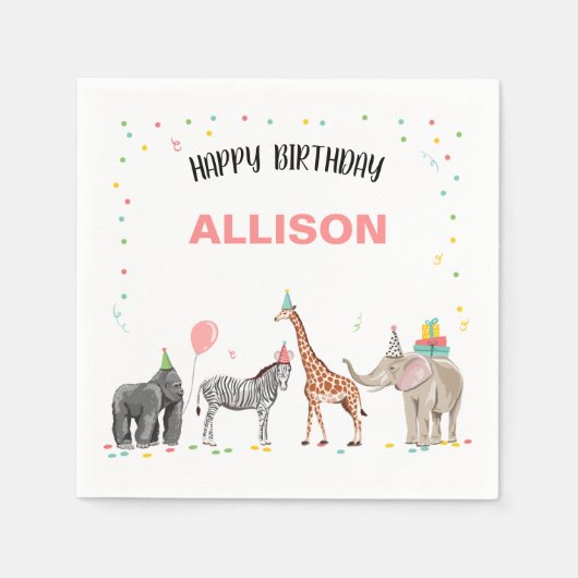 Party Animals Wild One Zoo Oerwoud Girl Verjaardag Servet (Voorkant)