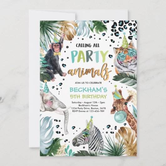 Party Animals Wild Safari Boy Birthday Party Kaart (Voorkant)