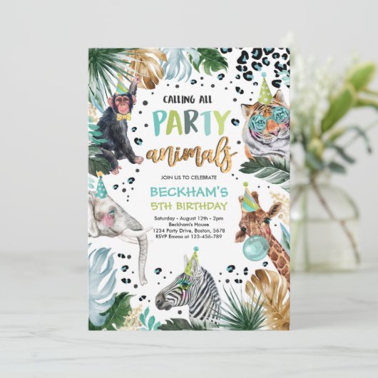 Party Animals Wild Safari Boy Birthday Party Kaart (Staand voorkant)