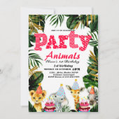 Party Animals Wild Safari Pink Girl Birthday Kaart (Voorkant)