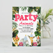 Party Animals Wild Safari Pink Girl Birthday Kaart (Staand voorkant)