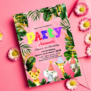 Party Animals Wild Safari Pink Girl Birthday Kaart