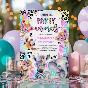 Party Animals Wild Safari Pink Girl Birthday Kaart