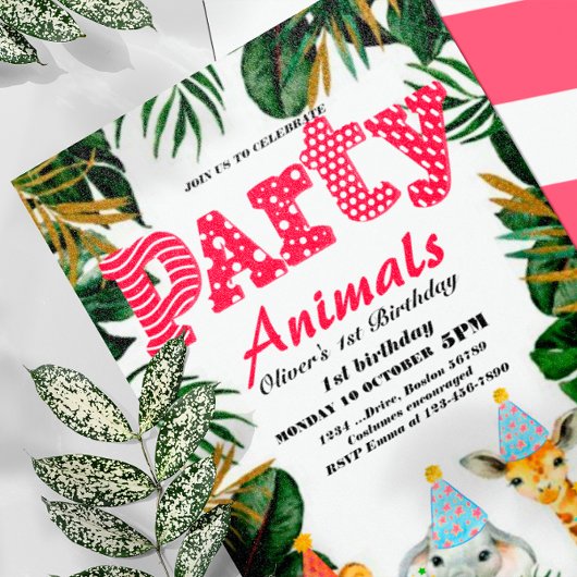 Party Animals Wild Safari Pink Girl Birthday Kaart