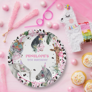 Party Animals Wild Safari Pink Girl Birthday Papieren Bordje