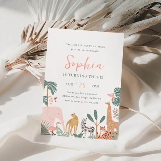 Party Animals Zoo Verjaardag Uitnodiging Safari