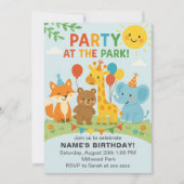 Party at The Park Animals Birthday Invitation Kaart (Voorkant)
