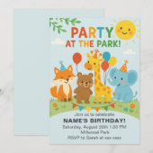 Party at The Park Animals Birthday Invitation Kaart (Voorkant / Achterkant)